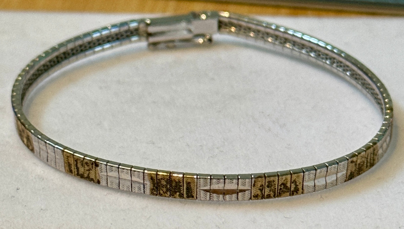 Vintage Italian 925 Sterling Silver Two Tone Gold Wash Textured Bracelet 7.25”